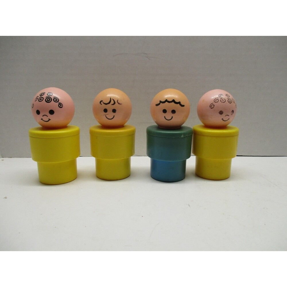 4 Vintage 1974 Fisher Price Little People Blue Yellow Big Chunky Jumbo Bath Toy